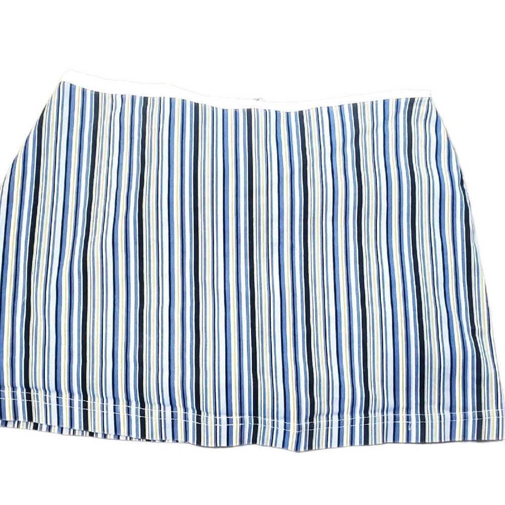 Vintage 90s Medium 8 10 Mini Skirt Skort Striped Blue Green Stretchy Schoolgirl